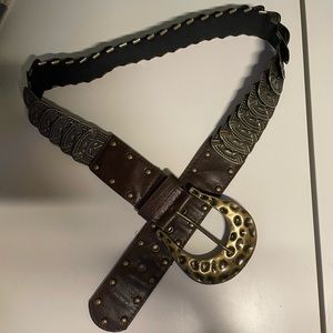 Horseshoe Buckle Leather Metal Scaled Country Cowboy Belt